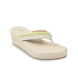 Metro Beige Embellished Wedge Sandals-15