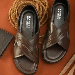 HERE&NOW Men Brown Textured Comfort Sandals-picture-48