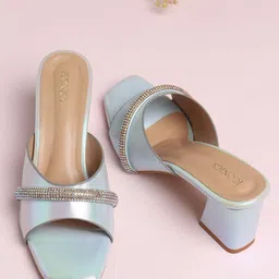 ICONICS Embellished Party Square Toe Block Heels-57