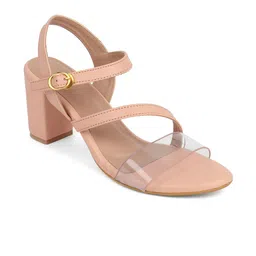 ICONICS Women Peach-Coloured Block Heels with Buckles-9