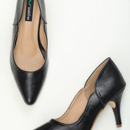 Walkfree Women Black Textured Slim Heel Pumps-14