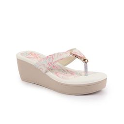 FAUSTO Printed Glossy Buckle T-Strap Wedge Sandals-46