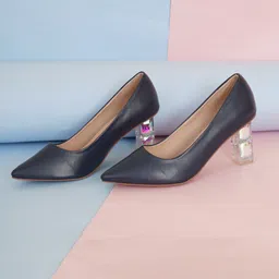 Sherrif Shoes Blue Solid Block Pumps Heels-36