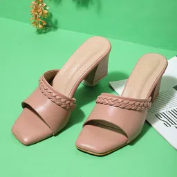 ICONICS Women Peach Embellished Block Heels-11