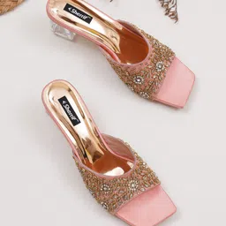Sherrif Shoes Rose Gold Embellished Ethnic Block Heels-19