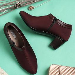 ELLE Women Maroon Block Heel Regular Boots-26