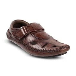 Mochi Men Textured Leather Shoe-Style Sandals-image-48