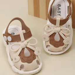 Yellow Bee Girls Classic Bow-Tie Open Toe Flats-19