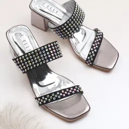 ELLE Black Embellished Wedge Heels-58