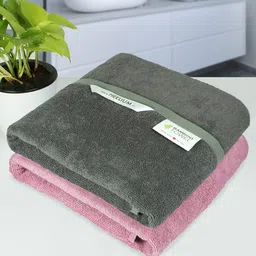 Heelium Peach & Grey Pack Of 2 Solid Bath Towels-29