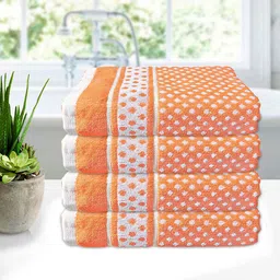 Kuber Industries Set Of 4 Orange & White Printed 400GSM Pure Cotton Bath Towels-64