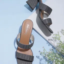 DressBerry Textured Shimmer Detail Party Block Heels-55