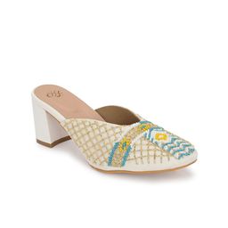 House of Pataudi Ethnic Embellished Square Toe Block Mules-image-32