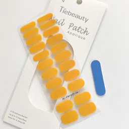 NOYMI Tiebeauty 22 Pcs Nail Patch Applique Stickers FW1017 with Stripe Nail File - Mustard-13