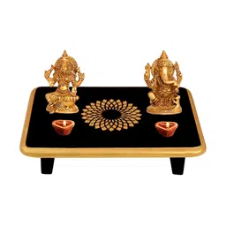 Lal Haveli Black & Beige Floral Printed Rectangle Wooden Pooja Chowkie-13