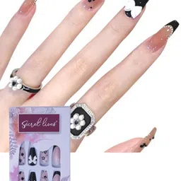 Secret Lives 24 Pieces Translucent 3D Bow & Pearls Fake Nail Extensions-16