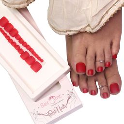 BEROMT Salon Finish Press On Toe Nail Tips with Kit 30g - Red 276-21