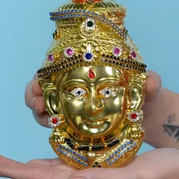 Sigaram Gold Toned & Blue Textured Lakshmi Face Mukoot-55
