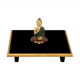 Lal Haveli Black & Beige Floral Printed Rectangle Wooden Pooja Chowkie-10