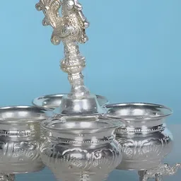 Sigaram Textured German Silver 4 Cup Panchwala With Peacock-28