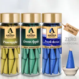 The Aroma Factory Blue 3 Pieces Wooden Fresh Dhoop Cone Pooja Essential-0