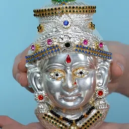 Sigaram Silver Toned & Blue Textured Vara Lakshmi Face Mukoot-37
