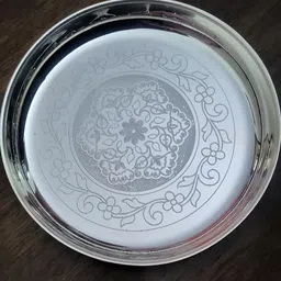 Sigaram Grey Floral Designed German Silver Pooja Thali-image-31