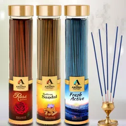 The Aroma Factory Brown 3Pcs Rose Kesar Chandan Fresh Active Agarbatti Pooja Essentials-23