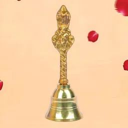 Kuber Industries Beige Garun Sitting On Top Textured Brass Pooja Bell-0