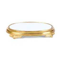 THE HOME CO. Gold Toned & Transparent Glass Platform Chowki-image-30