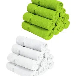 Story@home White & Green 20 Pieces Cotton 450 GSM Face Towels-image-39