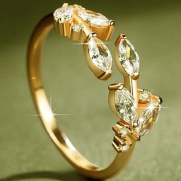 MYKI Gold-Plated CZ-Studded Beautiful Leaves Finger Ring-picture-48