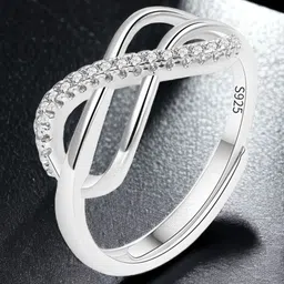 MYKI Silver-Plated Cubic Zirconia Stones Studded Infinity Design Adjustable Finger Ring-picture-48