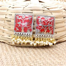 VAGHBHATT Silver Plated Square Studs Earrings-50