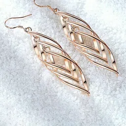 MYKI Rose-Gold-Plated Leaf Shaped Drop Earrings-image-16