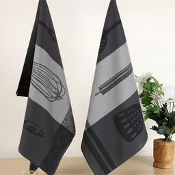 Jamio Firati 2-Pcs Black & Grey Printed Pure Cotton Kitchen Towels-25