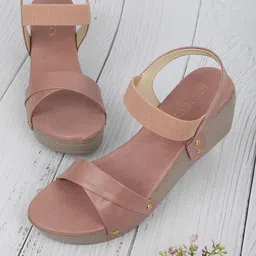 ICONICS Women Pink Wedge Sandals-25