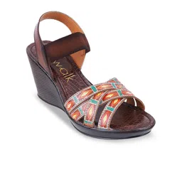 Catwalk Printed Open Toe Leather Wedge Heels-16