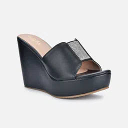VALIOSAA Black Party Wedge Sandals-image-97