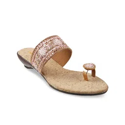 Mochi Women Gold-Toned & White Embellished Ethnic Comfort Heels-picture-40