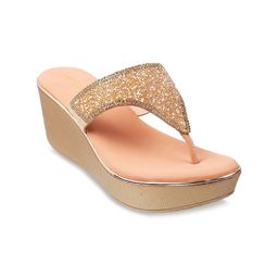 Metro Rose Gold Embellished Wedge Sandals-51