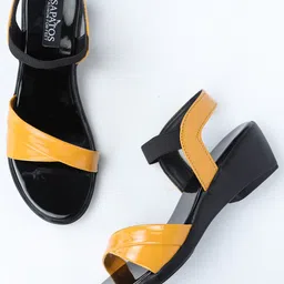 SAPATOS Yellow Colourblocked Wedge Sandals-48