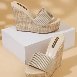 Flat n Heels Textured Open Toe Wedge Heels-0
