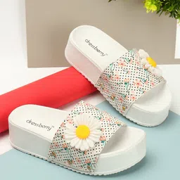 DressBerry White Printed Open Toe Flatform Heels-34