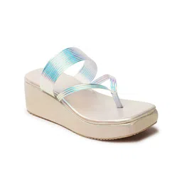 KIRAVI Shiny Textured Open Toe Wedges-52