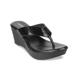 Metro Black Textured Wedge Heels-19