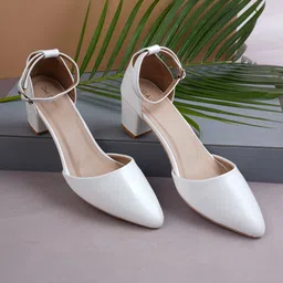 Get Glamr White Ankle Strap Block Heel Sandals-image-83