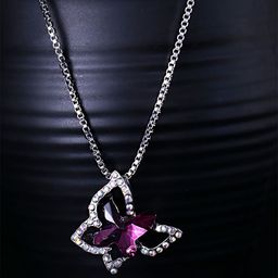 Yellow Chimes Rhodim-Plated Purple Crystal Pendant With Chain-30