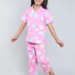 BAESD Girls Conversational Printed Lapel Collar Pure Cotton Casual Night suit-87