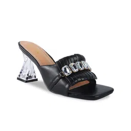 London Rag Women Black Embellished PU Party Block Heels-5